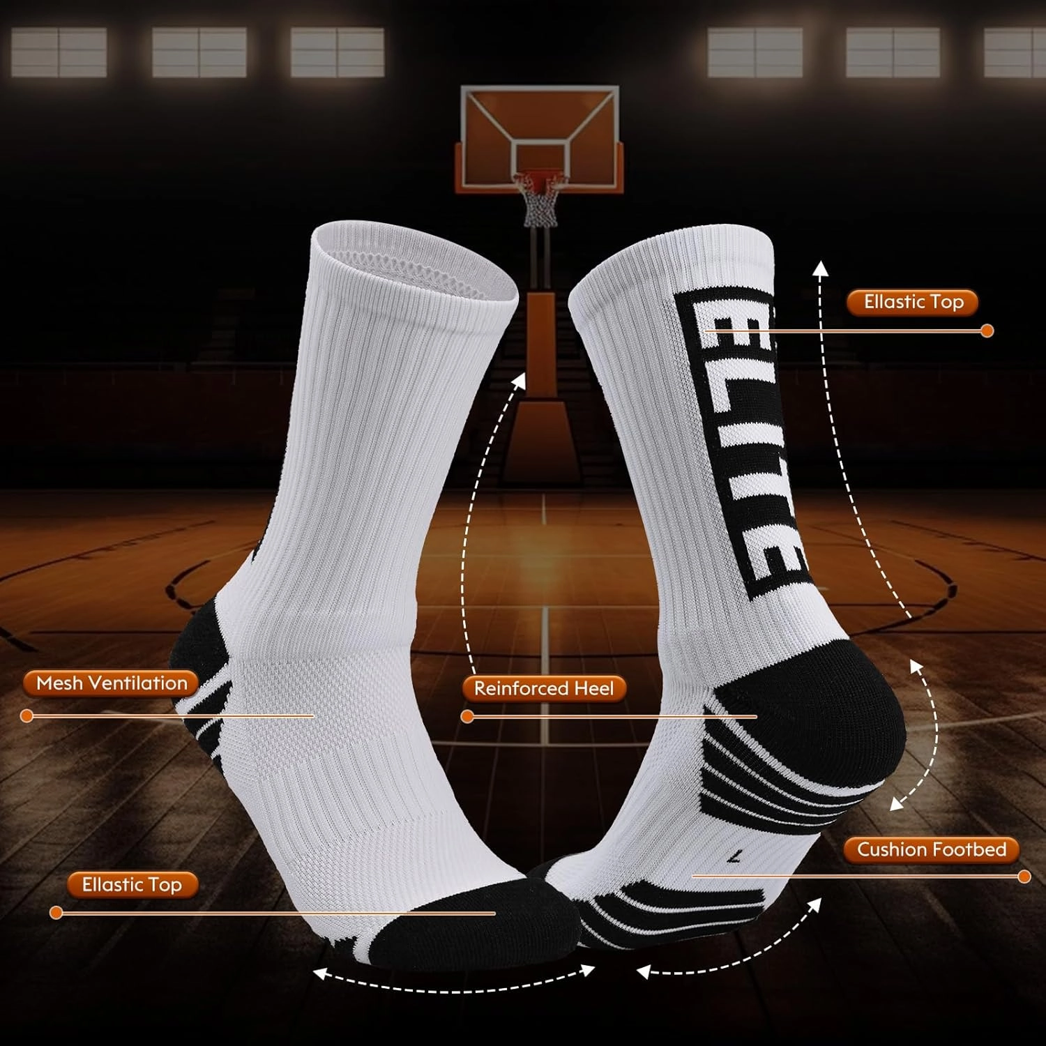 Men Basketball Socks 4/8 Pairs, Elite Soft Breathable Cushion Athletic Crew Socks for Men Boys
