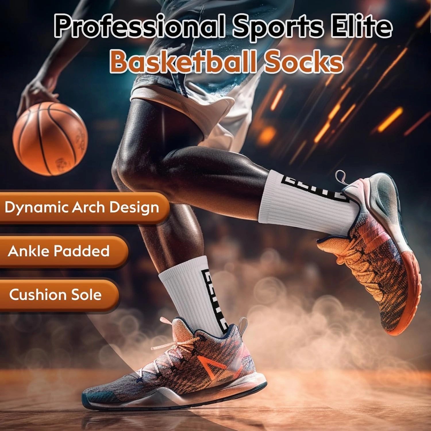 Men Basketball Socks 4/8 Pairs, Elite Soft Breathable Cushion Athletic Crew Socks for Men Boys