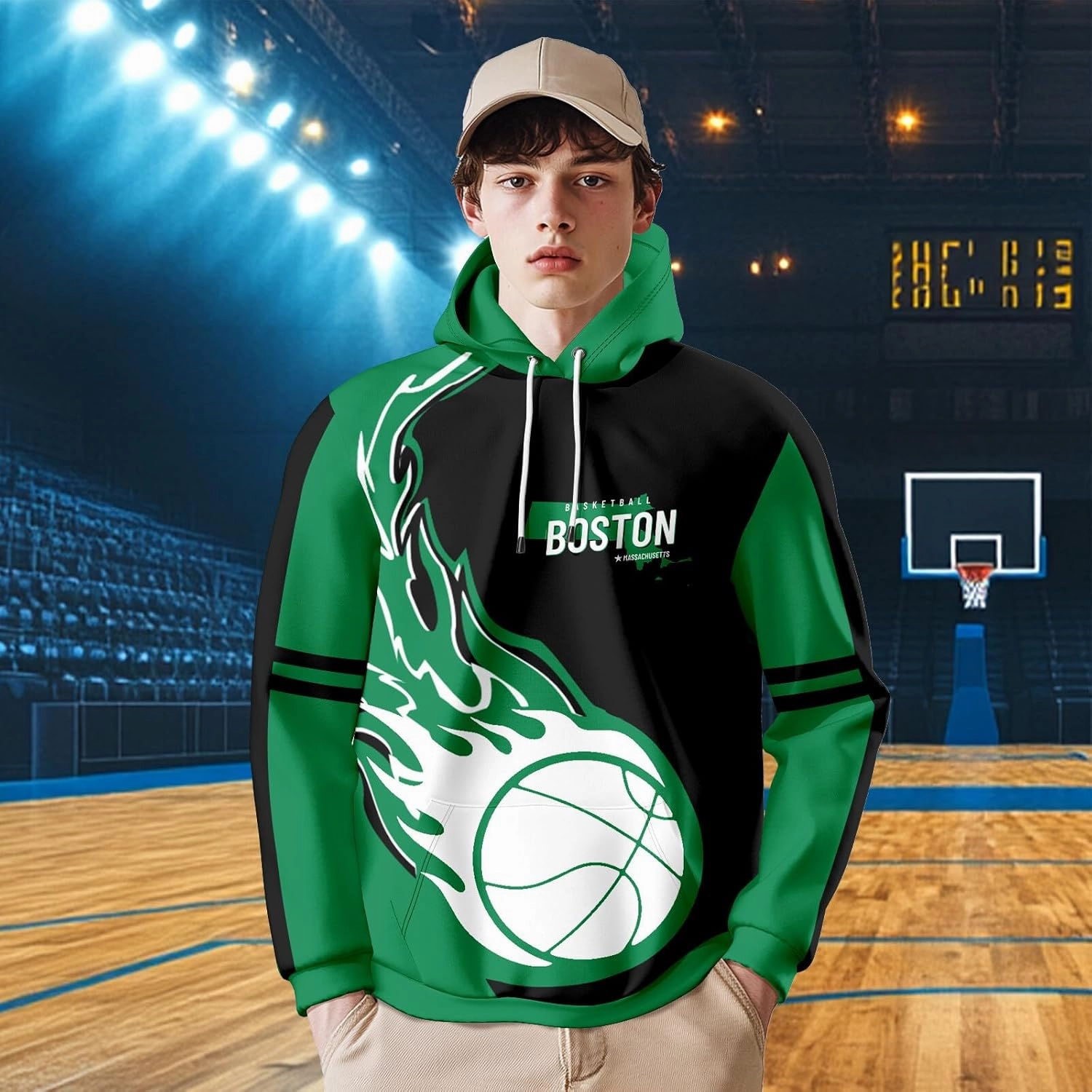 Men's 3D Printed Basketball Hoodies Soft Lightweight Pullover Hooded Sweatshirt Basketball Fans Apparel Team Color Gift