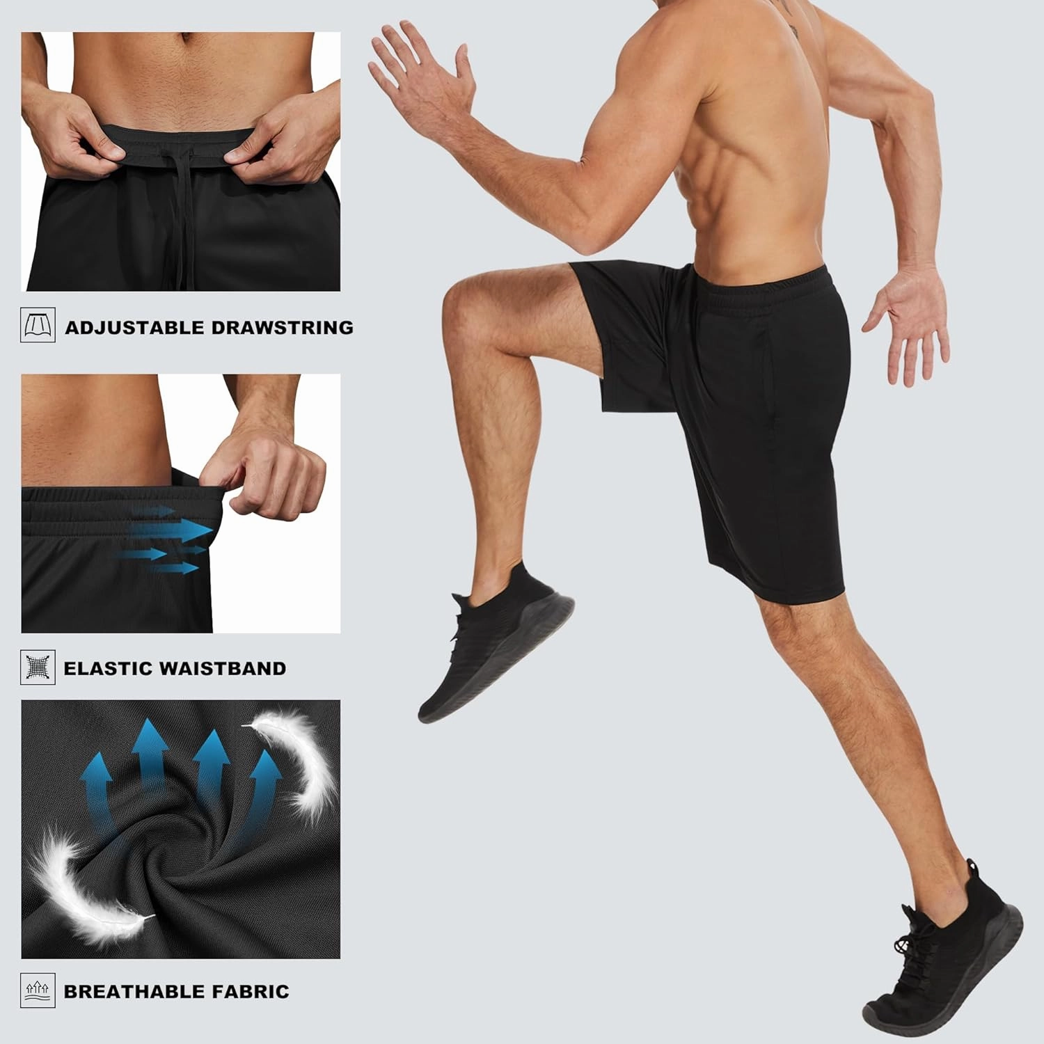 Men's Athletic Shorts with Pockets and Elastic Waistband Quick Dry Activewear Workout Shorts for Men