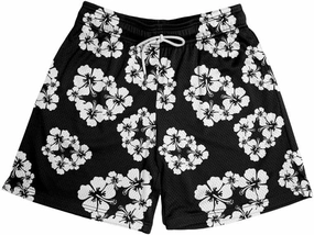 Men's Black Flower Graphic Mesh Shorts Cool Retro Basketball Running Athletic Shorts Drawstring Waist Casual Track Shorts