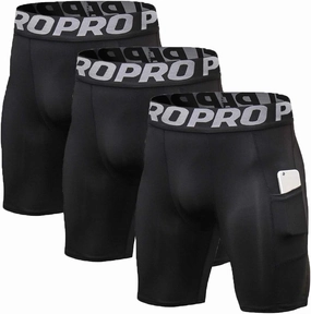 Men's Compression Shorts with Pocket Baseball Athletic Gym Yoga Shorts Cool Dry Running Workout Underwear Pack