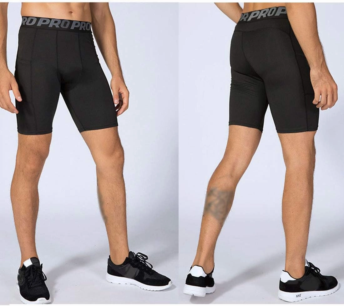 Men's Compression Shorts with Pocket Baseball Athletic Gym Yoga Shorts Cool Dry Running Workout Underwear Pack