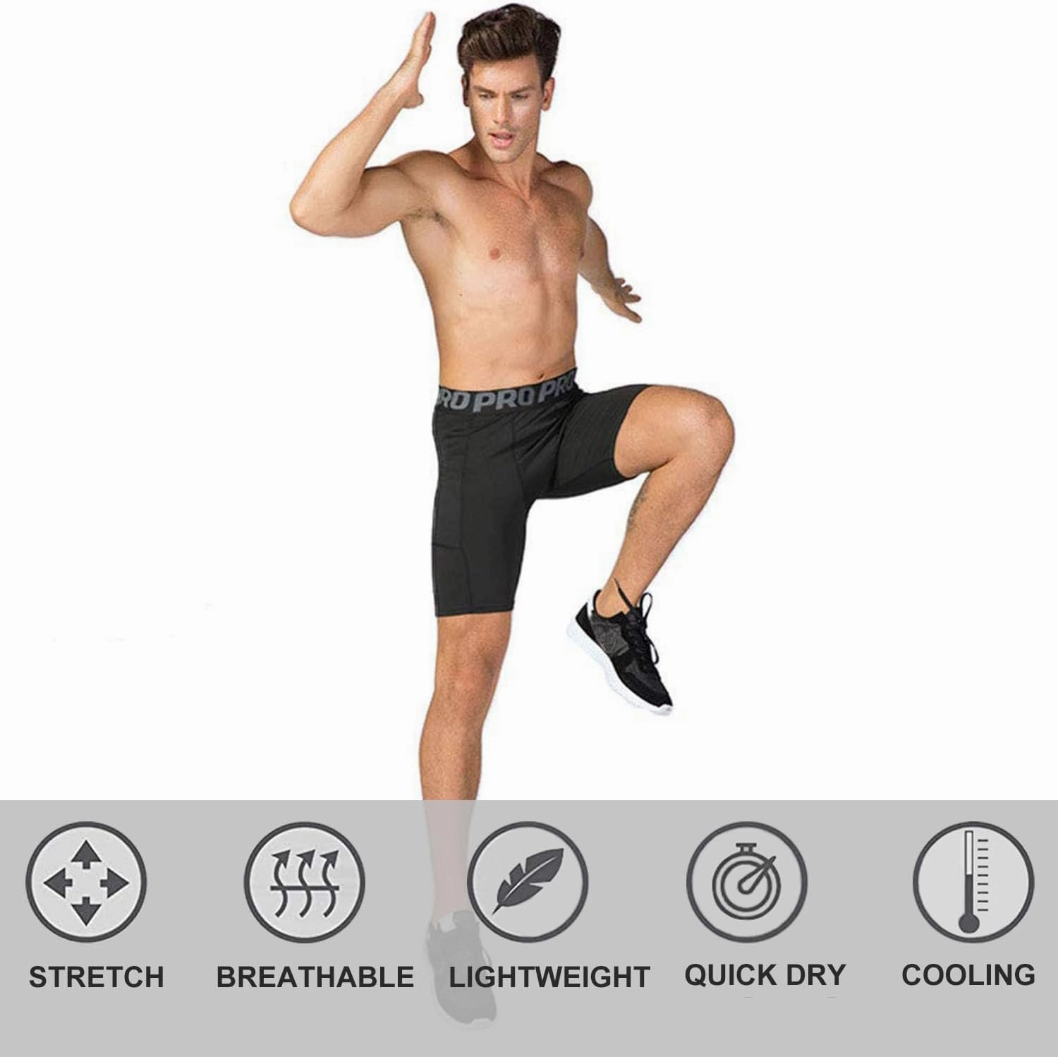 Men's Compression Shorts with Pocket Baseball Athletic Gym Yoga Shorts Cool Dry Running Workout Underwear Pack