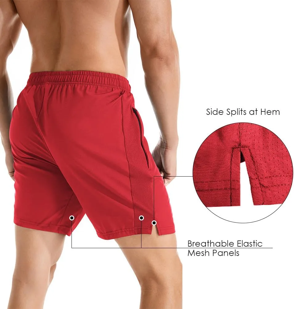 Men's 7" Athletic Running Shorts Lightweight Quick Dry Gym Workout Shorts with Zipper Pockets