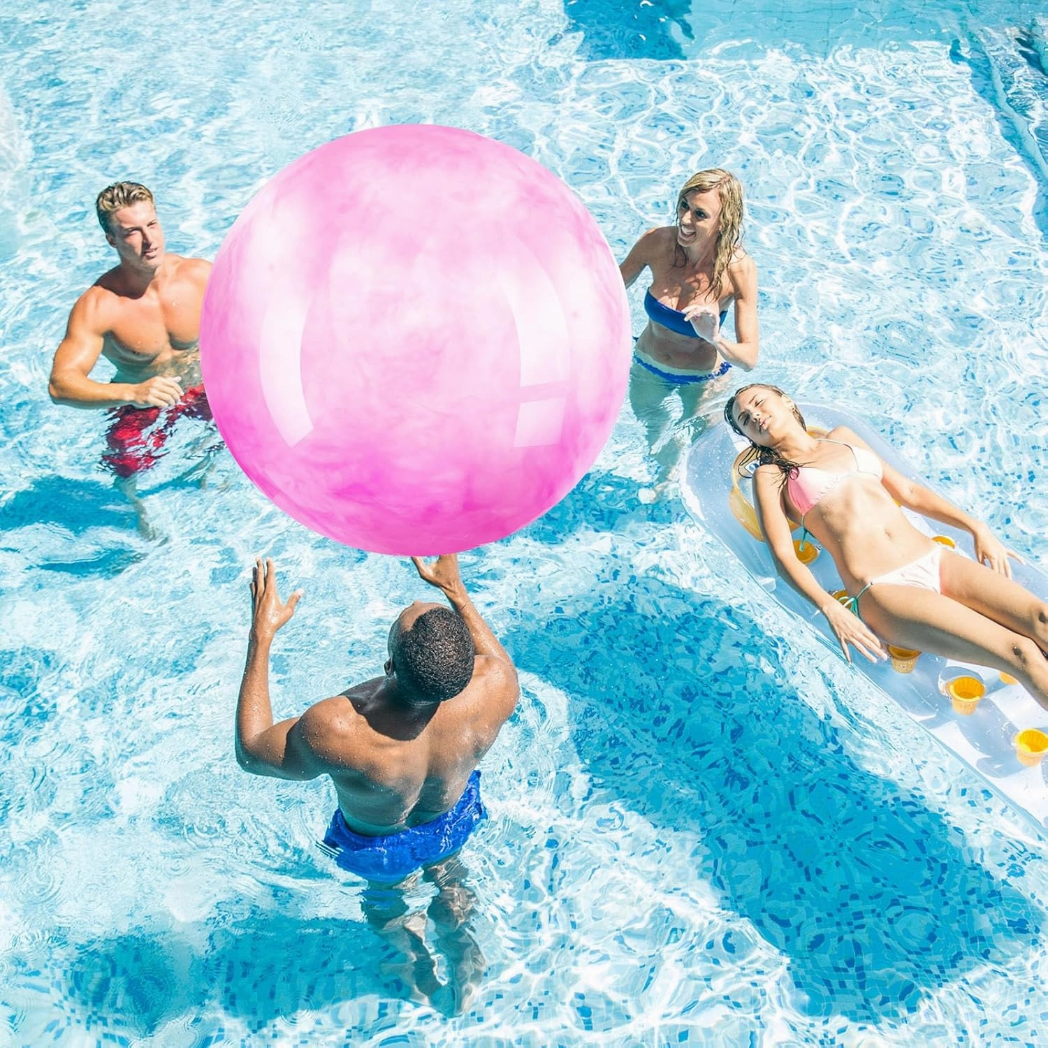 Meooeck 4 Pcs Inflatable Marbleized Big Bouncy Balls Large Rubber Ball Giant Inflatable Ball Inflatable Kickball Giant Beach Balls for Kids and Adult