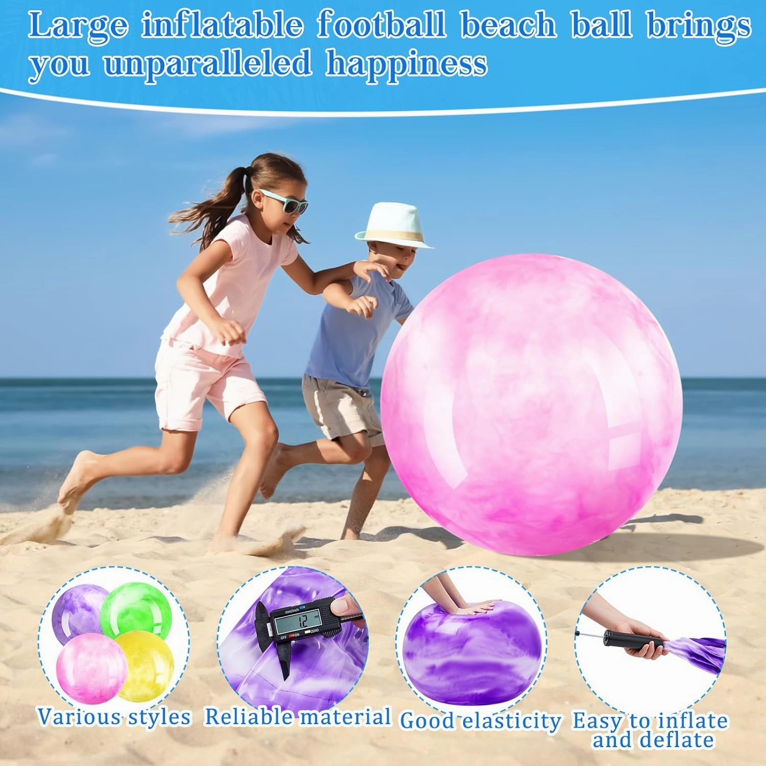 Meooeck 4 Pcs Inflatable Marbleized Big Bouncy Balls Large Rubber Ball Giant Inflatable Ball Inflatable Kickball Giant Beach Balls for Kids and Adult