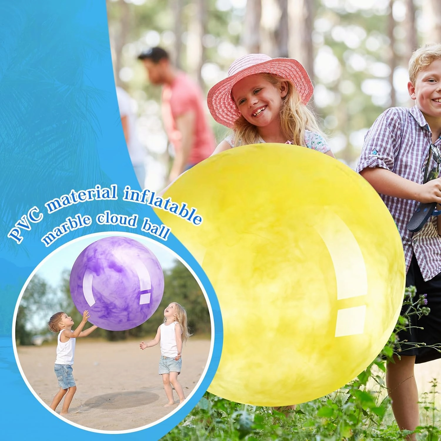 Meooeck 4 Pcs Inflatable Marbleized Big Bouncy Balls Large Rubber Ball Giant Inflatable Ball Inflatable Kickball Giant Beach Balls for Kids and Adult