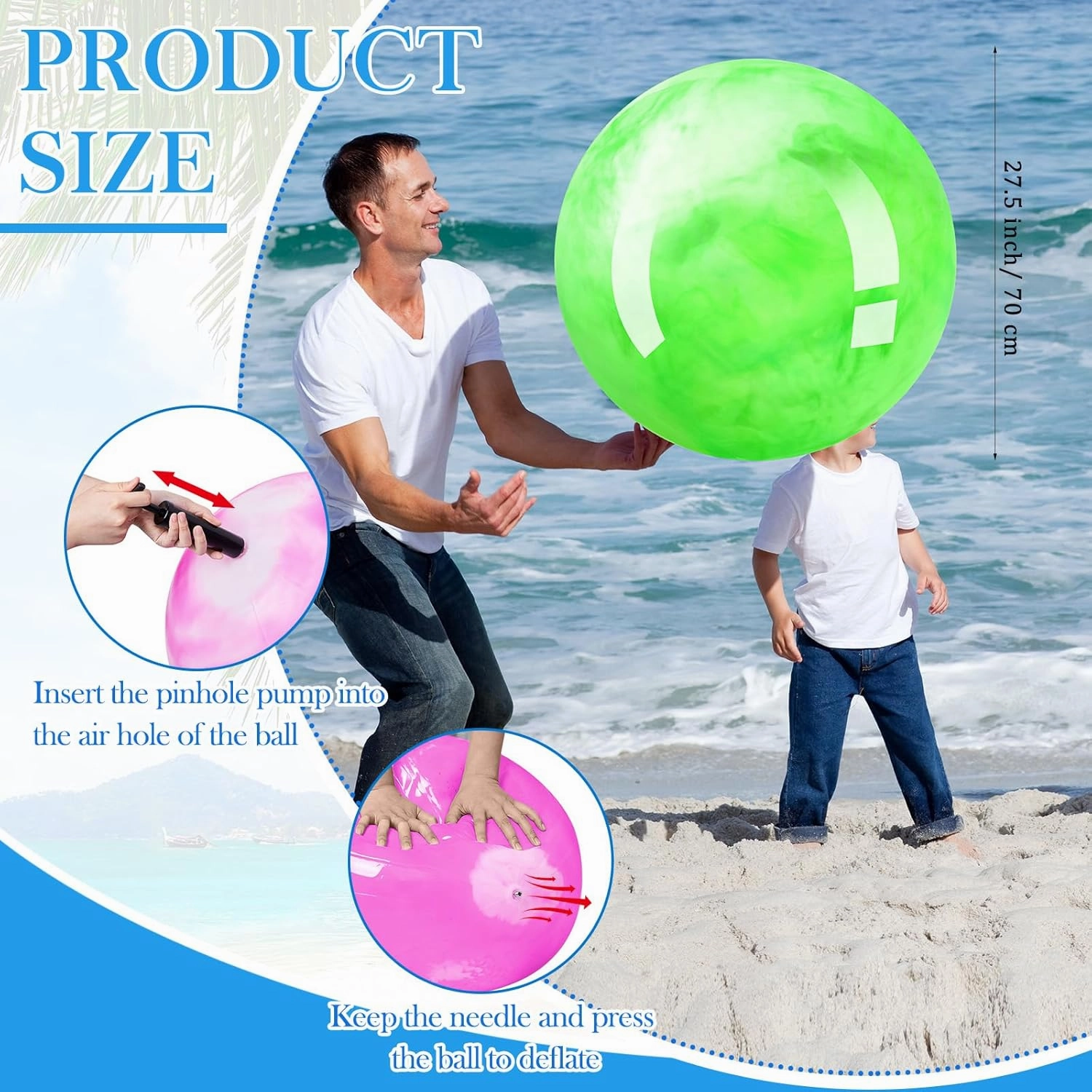 Meooeck 4 Pcs Inflatable Marbleized Big Bouncy Balls Large Rubber Ball Giant Inflatable Ball Inflatable Kickball Giant Beach Balls for Kids and Adult