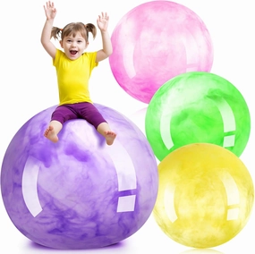 Meooeck 4 Pcs Inflatable Marbleized Big Bouncy Balls Large Rubber Ball Giant Inflatable Ball Inflatable Kickball Giant Beach Balls for Kids and Adult
