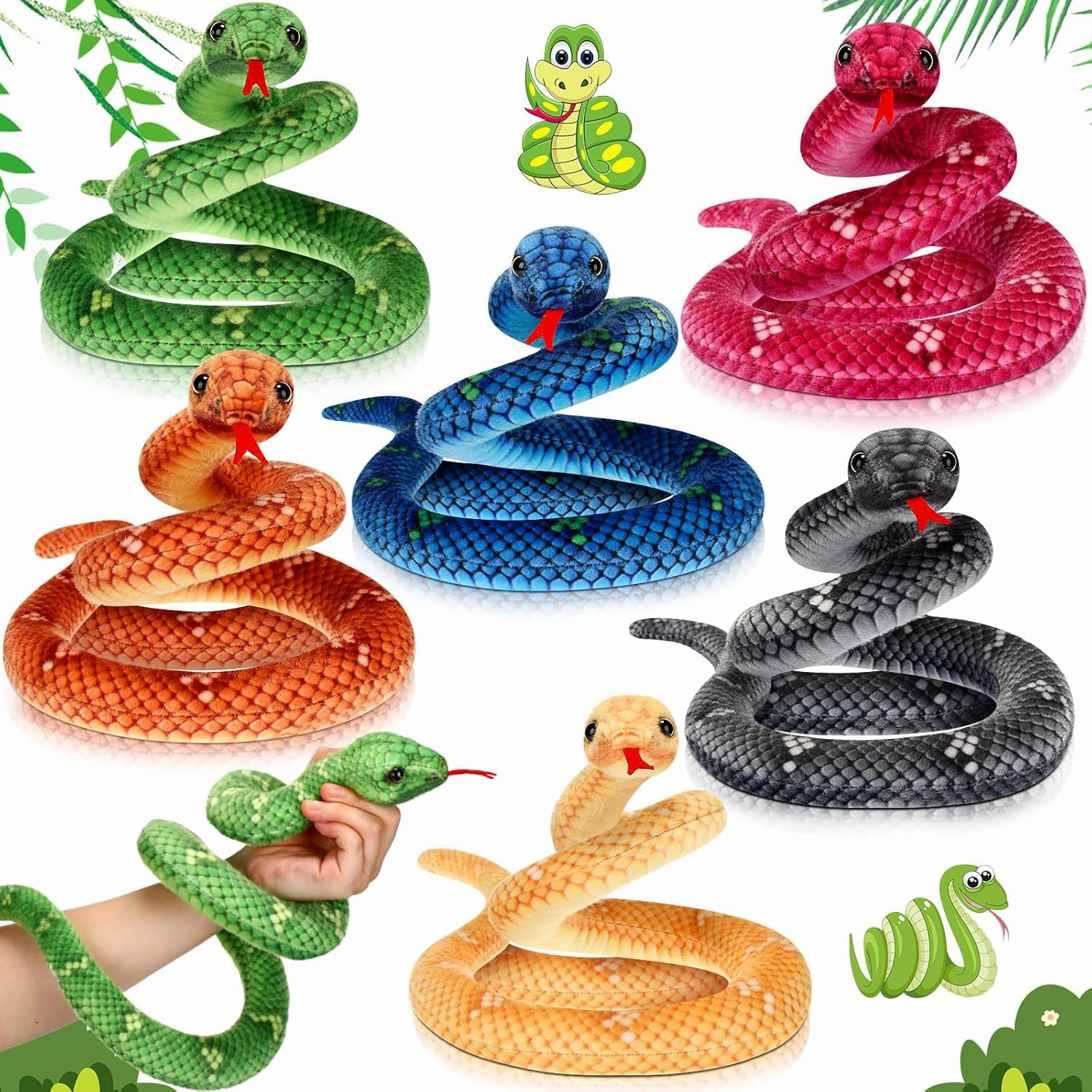 Meooeck 6 Pcs Large Snake Stuffed Animal 31.5 Inch Fake Snake Plush Toy Stuffed Cobra Plushies Realistic Animals Prank Gifts Birthday Party Favors