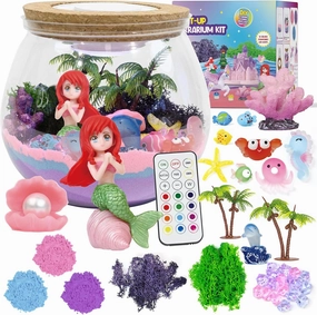 Mermaid Terrarium Kit for Kids - LED Night Light Birthday Gift for Girls Ages 4 5 6 7 8-12 Year Old - Toys for Girls - DIY Arts and Crafts Kit for Kids - Best Girls Presents (Mermaid)