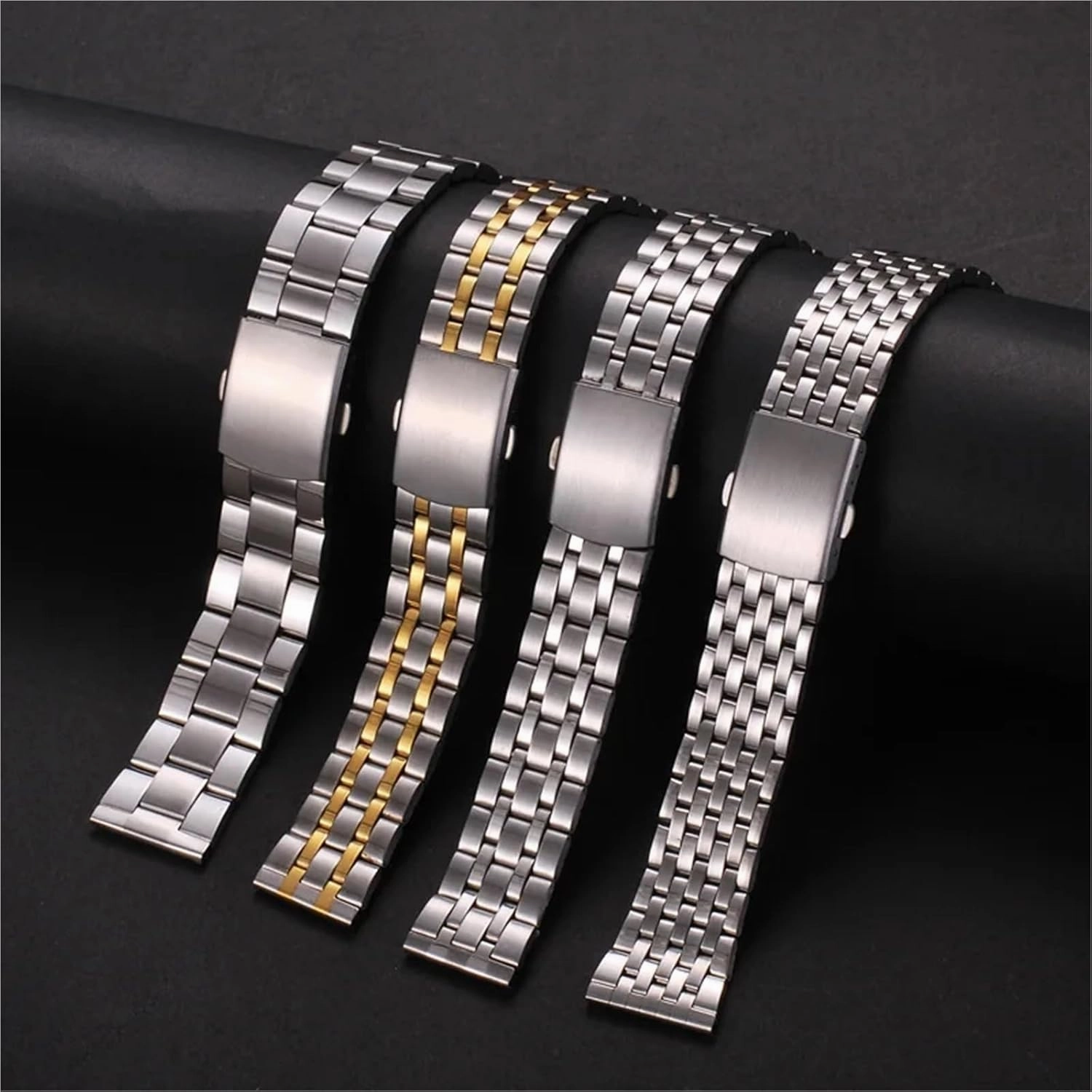 Metal Watch Strap 18mm 20mm 22mm Universal Replacement Watch Strap Folding Safety Buckle Men's Women's Bracelet Watch Strap Accessories(7Z-Silver,18mm)
