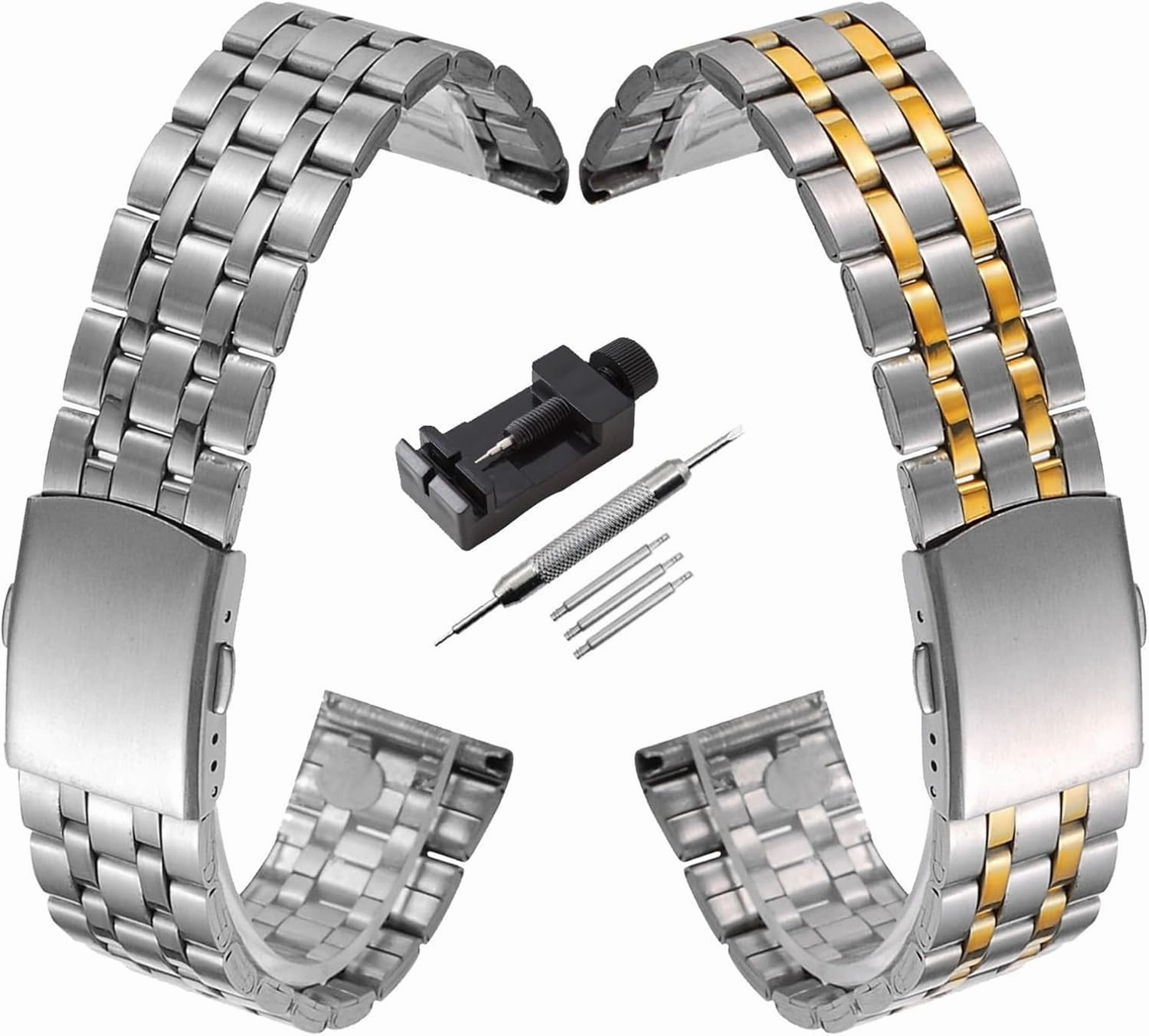 Metal Watch Strap 18mm 20mm 22mm Universal Replacement Watch Strap Folding Safety Buckle Men's Women's Bracelet Watch Strap Accessories(7Z-Silver,18mm)