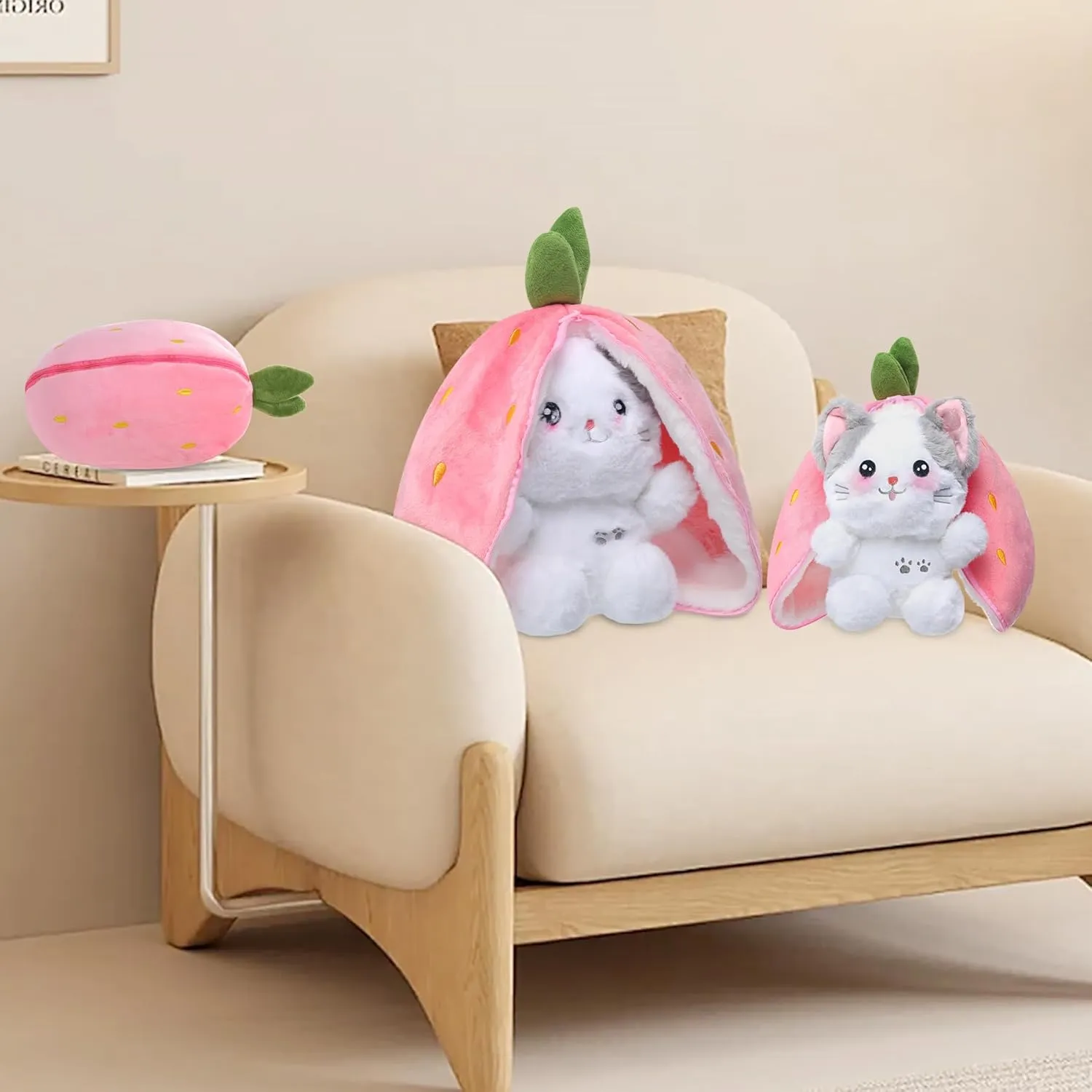MIAODAM Easter Cat Toys, Stuffed Cat Plush, Kawaii Squishy Cute Strawberry Turn Into Cat Plush, Funny Plushies Toy for Baby & Adult (Strawberry Cat, 11.8inch)