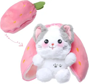 MIAODAM Easter Cat Toys, Stuffed Cat Plush, Kawaii Squishy Cute Strawberry Turn Into Cat Plush, Funny Plushies Toy for Baby & Adult (Strawberry Cat, 11.8inch)