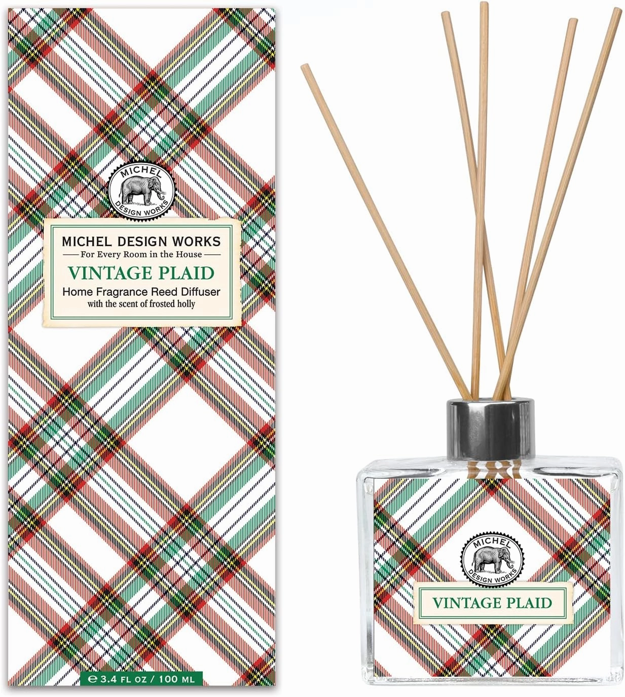Michel Design Works Home Fragrance Reed Diffuser, Vintage Plaid