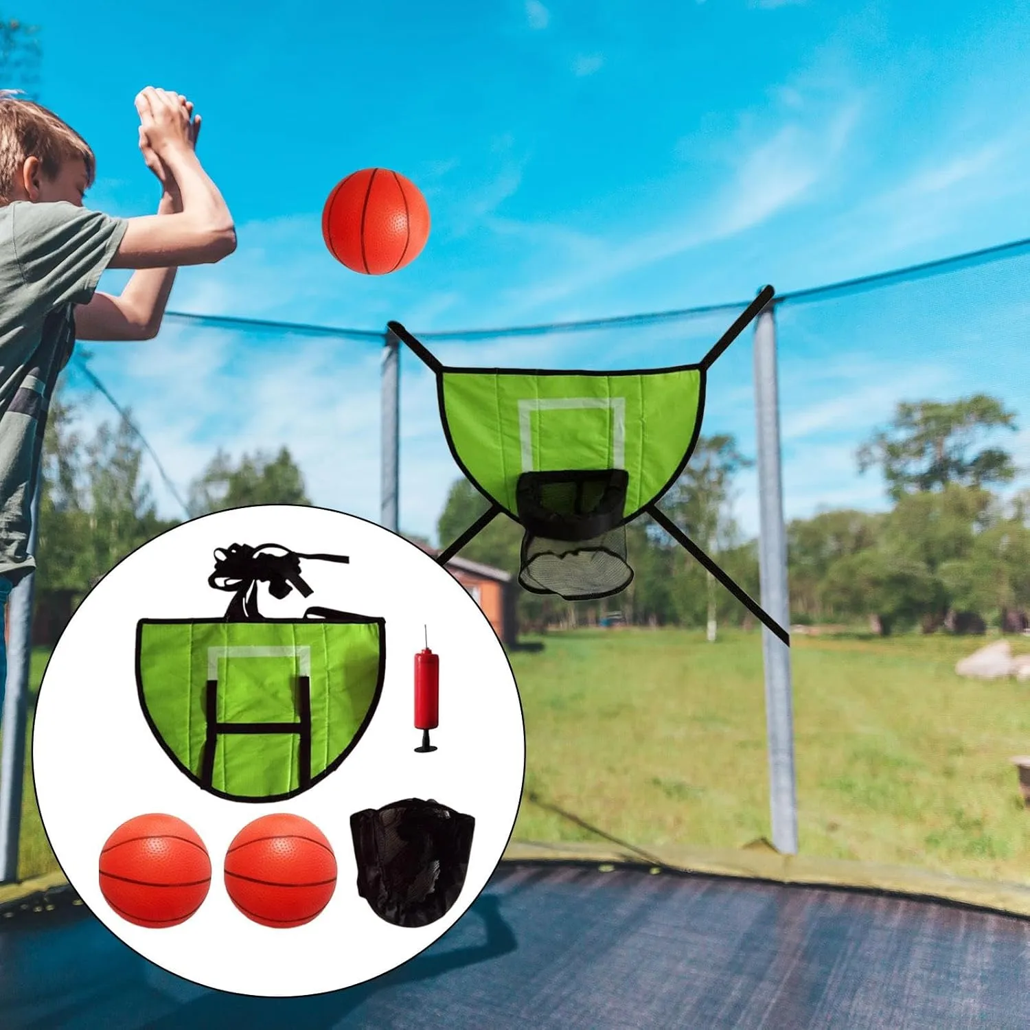 Mini Basketball Hoop for Trampoline with Enclosure Basketball Frame Outdoor for Kids Adults Trampoline Attachment Accessories