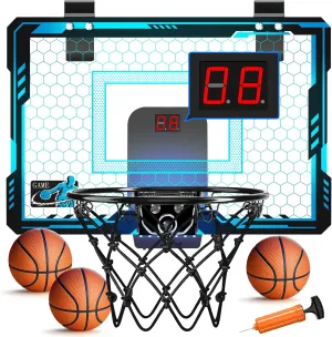 Mini Basketball Hoop Indoor with 7 Colors LED Lights | Over The Door Basketball Hoop with Scorer and Batteries | Door Basketball Hoop for Room Toy Basketball Set for Boys Girls Teens Adults