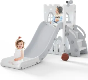 MOCUTEEN 6 in 1 Toddler Slide,Baby Playset for Indoor Outdoor Playground with Basketball Hoop,Storage and Telescope,Climbing Toys for Toddler Playground Playset