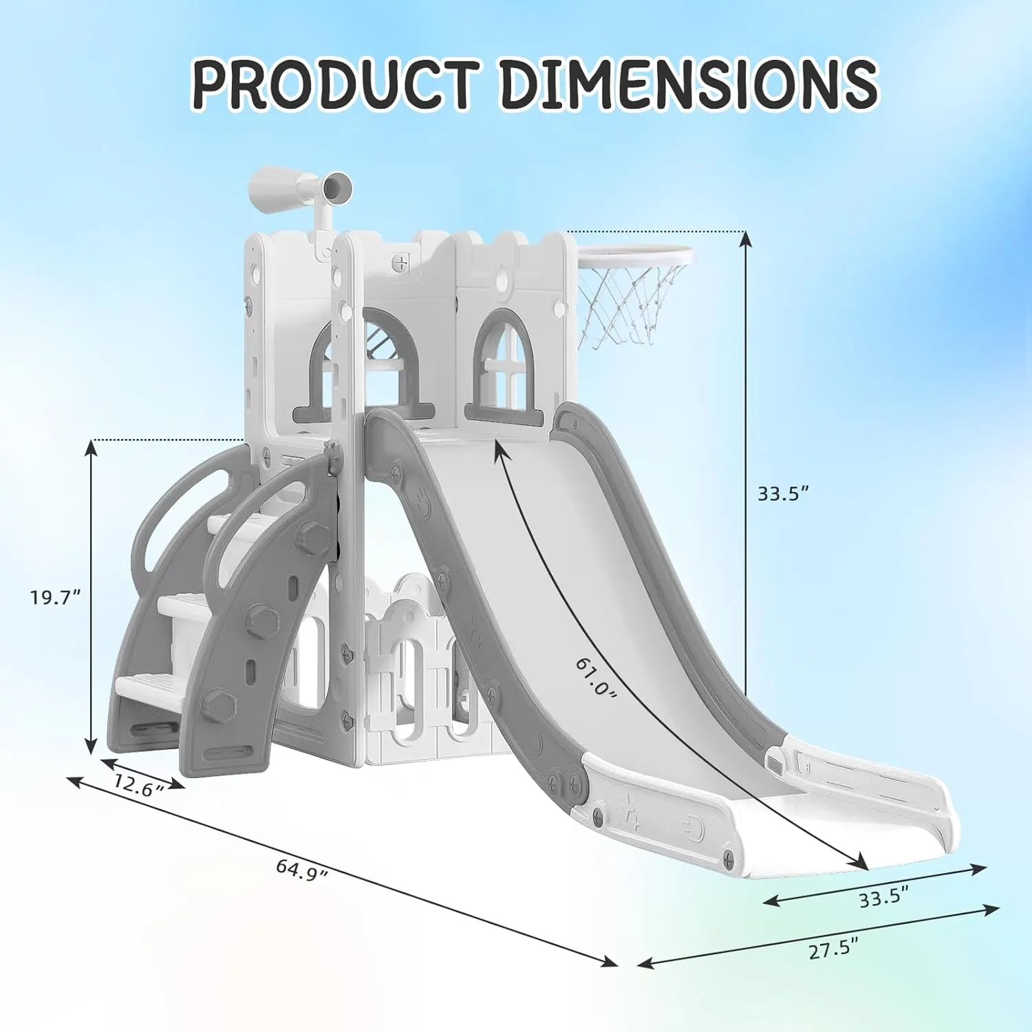 MOCUTEEN 6 in 1 Toddler Slide,Baby Playset for Indoor Outdoor Playground with Basketball Hoop,Storage and Telescope,Climbing Toys for Toddler Playground Playset