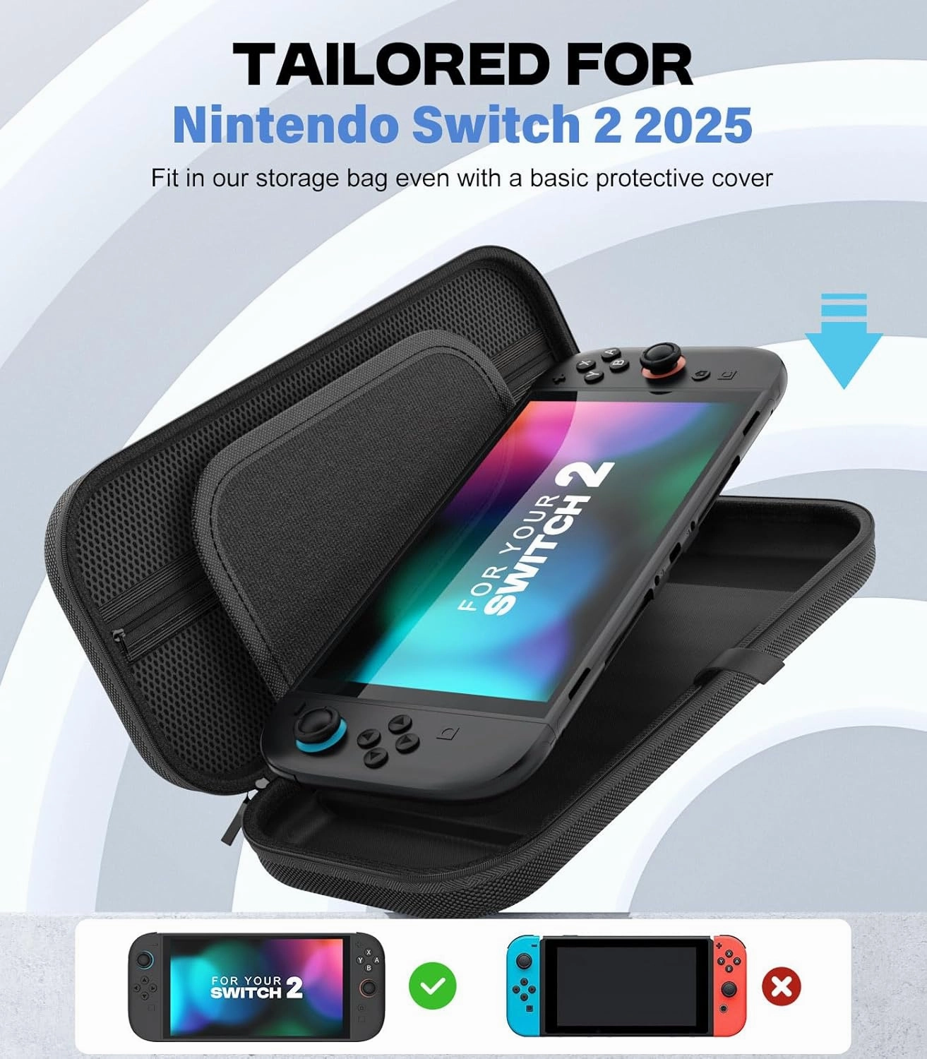 MoKo Carrying Case for Nintendo Switch 2 2025, Protective Hard Shell Portable Travel Carry Case Pouch Holds 10 Cartridges w/Pockets for Switch 2 Accessories and Games, Black