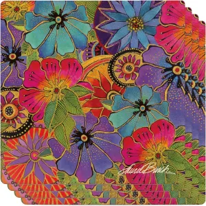 Monarque Ceramic Drink Coasters, Set of Four, Laurel Burch (Blossoming Florals)