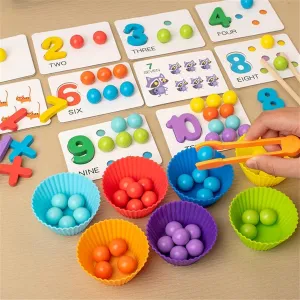 Montessori Arithmetic Math Toy Set – Silicone Digital Learning with Beads, Chopsticks & Spoons, Montessori Math Beads Counting Toy, Number Crunching Clip Bead Matching, Number Blocks (1PC)