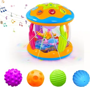 Montessori Toys for Babies 3 Months , Baby Balls 3 to 12 Month for Babies & Toddlers and Baby Toys 6 to 12 Months - Musical Rotating Light Up Infant Toys, Early Learning Toys Baby Crawling Drum Toy