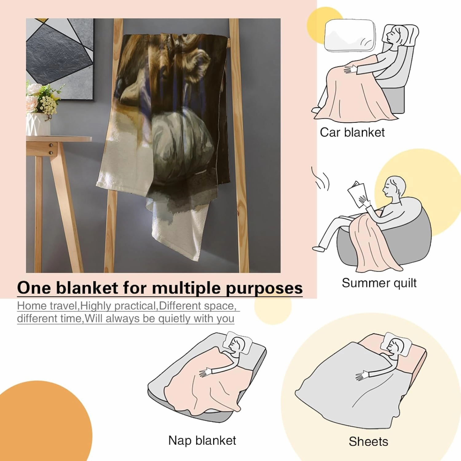 Moose Winter Throw Blanket, Fireplace Painting Blanket, Lightweight Cozy Plush Flannel Blanket for Bed Couch Sofa Office Decor and Travel, Teens 50x60 Inch