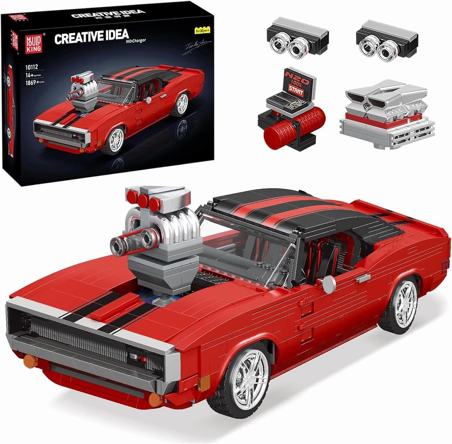 Mould King 10112 Sports Car Building Block Kits, MOC Supercar Racing Car Model Building Sets, Gift for Kids Age 8 /Adult Collections Enthusiasts (1869 Pieces, Static Version)