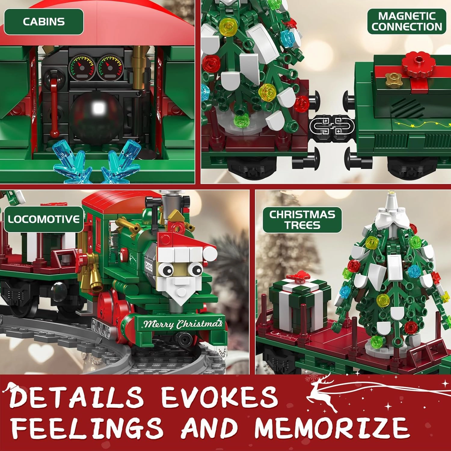 Mould King 12039 Christmas Train Building Block Kit, Electric LED Light, Train Track Vehicle Model Building Set with Motors, for Kids Age 8 /Adults - 922 Pieces