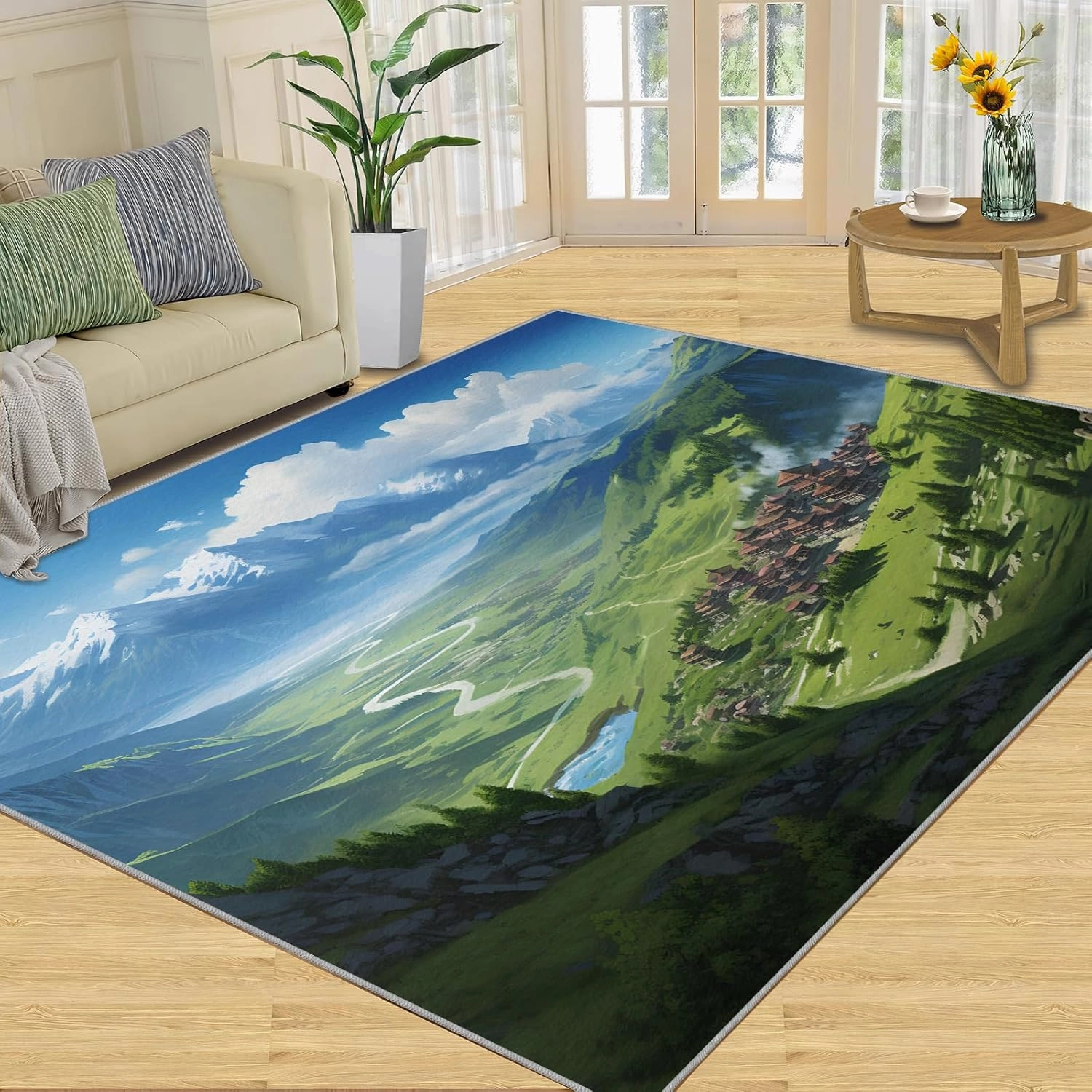 Mountain Scenery Runner Rug 3x6 - Nature Valley View Runners Rugs for Hallways, 3D Landscape Bedroom Runner Rug Soft Washable for Living Room Kitchen