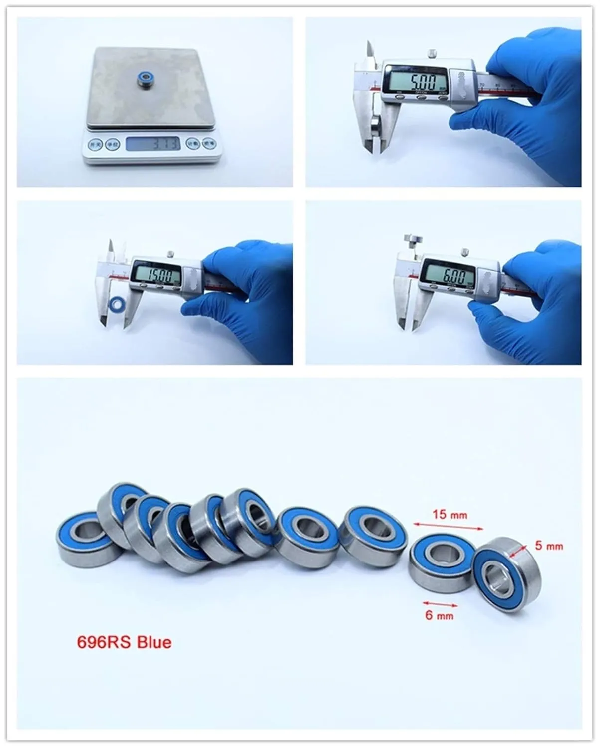 MR125rs MR106rs MR126rs 686rs 696rs Ball Bearing ABEC-3 RC Car Trucks Racing Hobby Ball Bearings for 1/10 1/8 10PCS(Blue Sealed,MR125RS-10PCS)