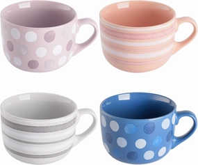 Mr. Coffee Cappuccino Bliss 4 Pack 23 OZ Latte Assorted Decorated Design Stoneware Mugs