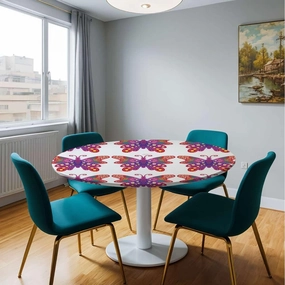 Multicolor Elastic Edged Table Cover Floral Colorful Wings Artwork Proof Table Cloth Wipe Clean Table Cover for Indoor and Outdoor Colorful Fit for 40"-43" Table