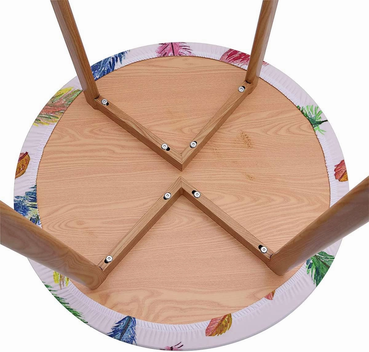 Multicolor Round Fitted Tablecloth Watercolor Feathers Birds Animals Tablecloth Elastic Fitted Edge Table Cloth Round Table Cover Colorful Fits up 45"-50" Diameter Tables