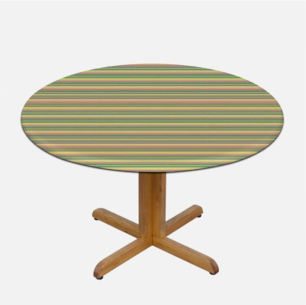 Multicolor Round Tablecloth with Elastic Edge Colorful Horizontal Stripes and Lines Soft-Touch Fitted Table Cloth, Waterproof Oil-Proof Table Cover Abstract Fits up 45"-50" Diameter Tables
