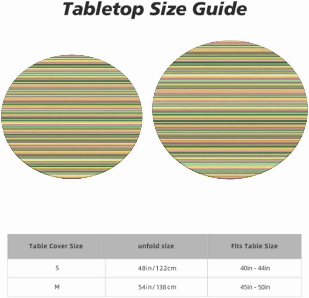 Multicolor Round Tablecloth with Elastic Edge Colorful Horizontal Stripes and Lines Soft-Touch Fitted Table Cloth, Waterproof Oil-Proof Table Cover Abstract Fits up 45"-50" Diameter Tables