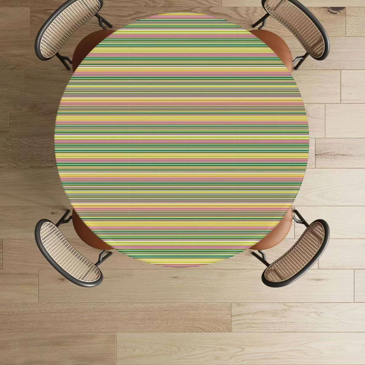 Multicolor Round Tablecloth with Elastic Edge Colorful Horizontal Stripes and Lines Soft-Touch Fitted Table Cloth, Waterproof Oil-Proof Table Cover Abstract Fits up 45"-50" Diameter Tables
