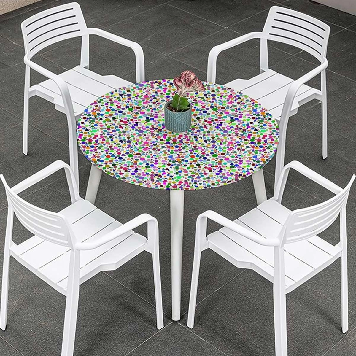 Multicolor Waterproof Stain Resistant Stretch Tablecloth Colorful Polka Dots Circles Striped Elastic Edge, Waterproof and wipeable Abstract Fits up 40"-44" Diameter Tables