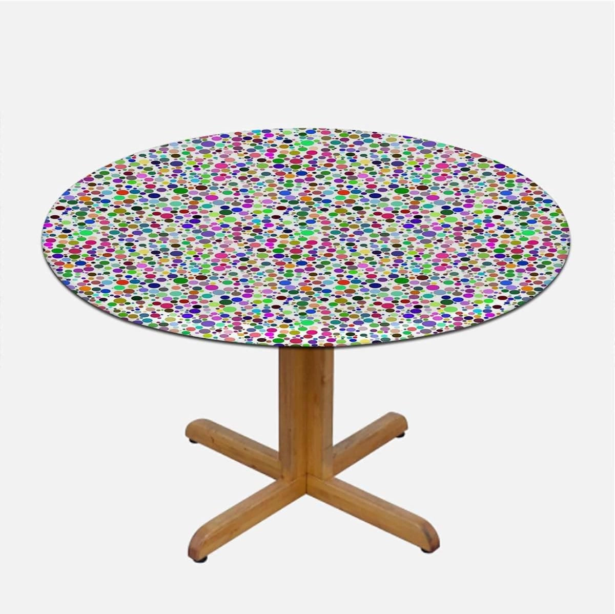 Multicolor Waterproof Stain Resistant Stretch Tablecloth Colorful Polka Dots Circles Striped Elastic Edge, Waterproof and wipeable Abstract Fits up 40"-44" Diameter Tables