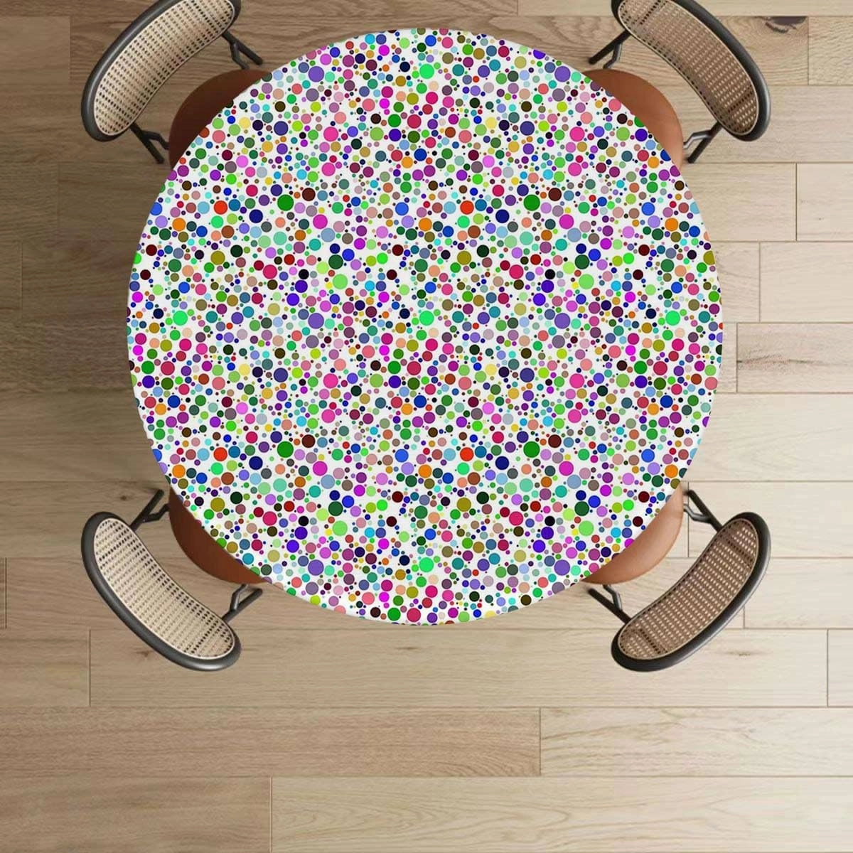 Multicolor Waterproof Stain Resistant Stretch Tablecloth Colorful Polka Dots Circles Striped Elastic Edge, Waterproof and wipeable Abstract Fits up 40"-44" Diameter Tables