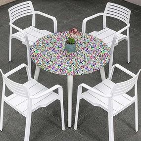 Multicolor Waterproof Stain Resistant Stretch Tablecloth Colorful Polka Dots Circles Striped Elastic Edge, Waterproof and wipeable Abstract Fits up 40"-44" Diameter Tables