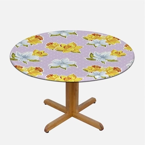 Multicolor Waterproof Wipeable Table Cover Colorful Flowers Spring Season Garden Theme Round Tablecloth Tablecloths Elastic Fitted Indoor Outdoor Floral Fits up 40"-44" Diameter Tables