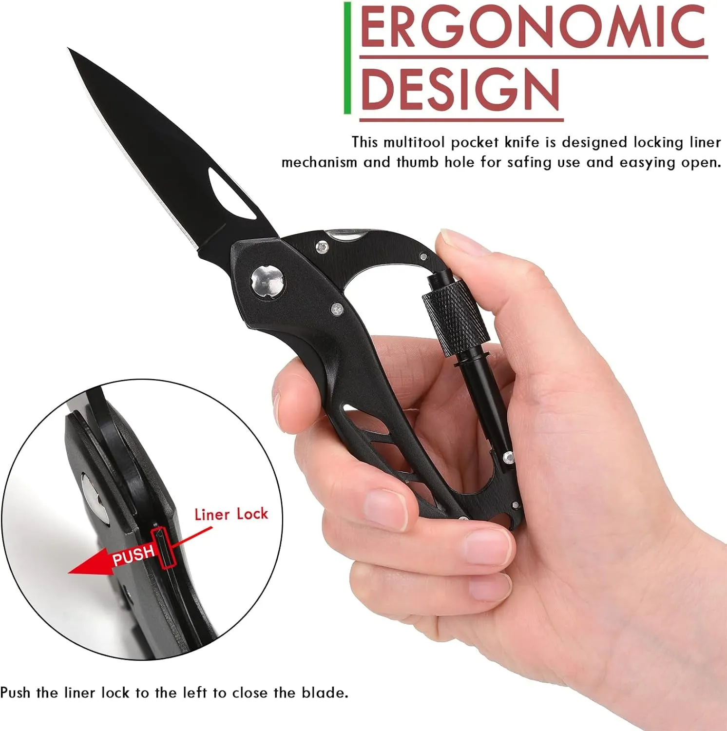 Multitool Carabiner with Folding Pocket Knife