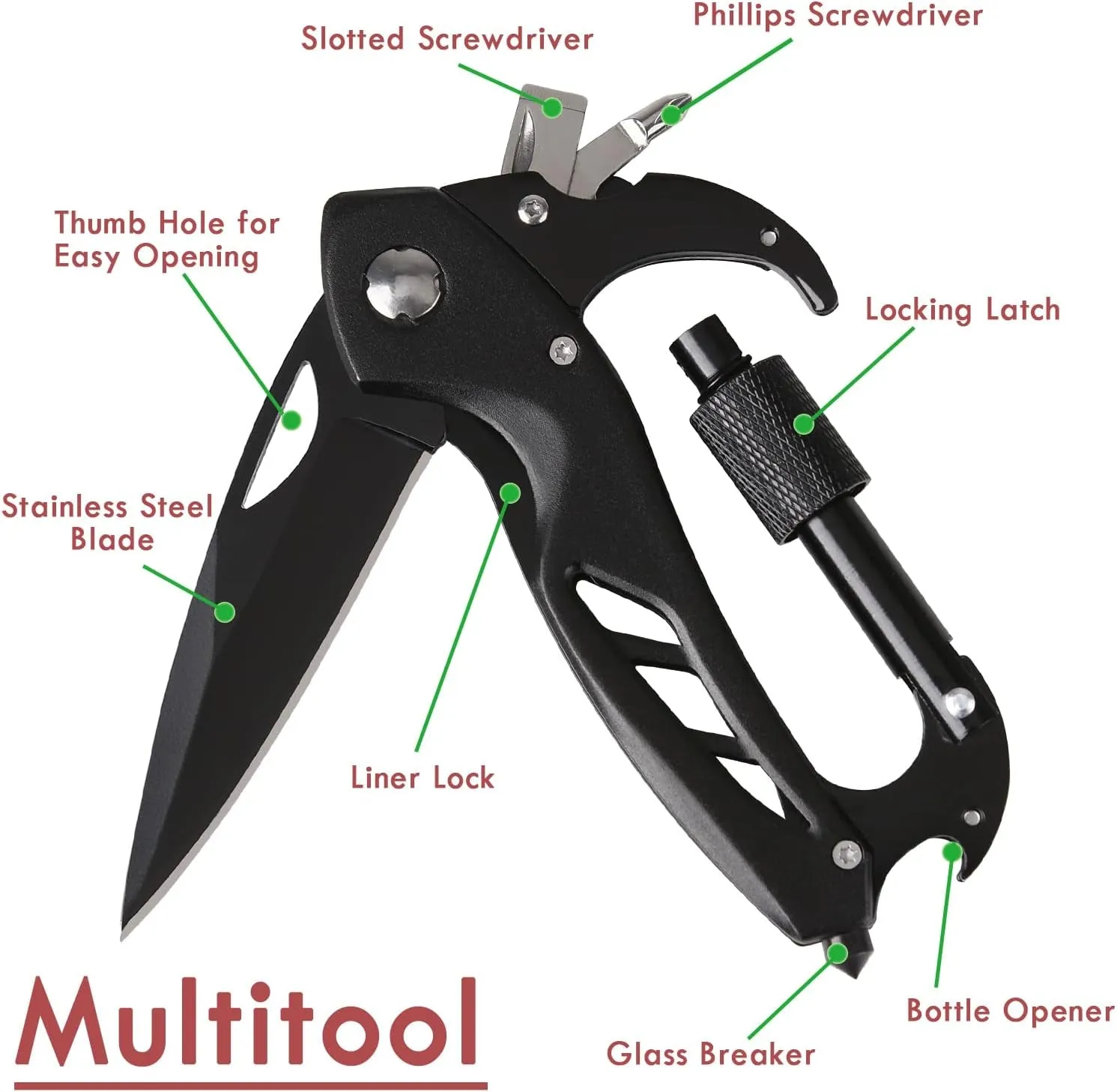 Multitool Carabiner with Folding Pocket Knife
