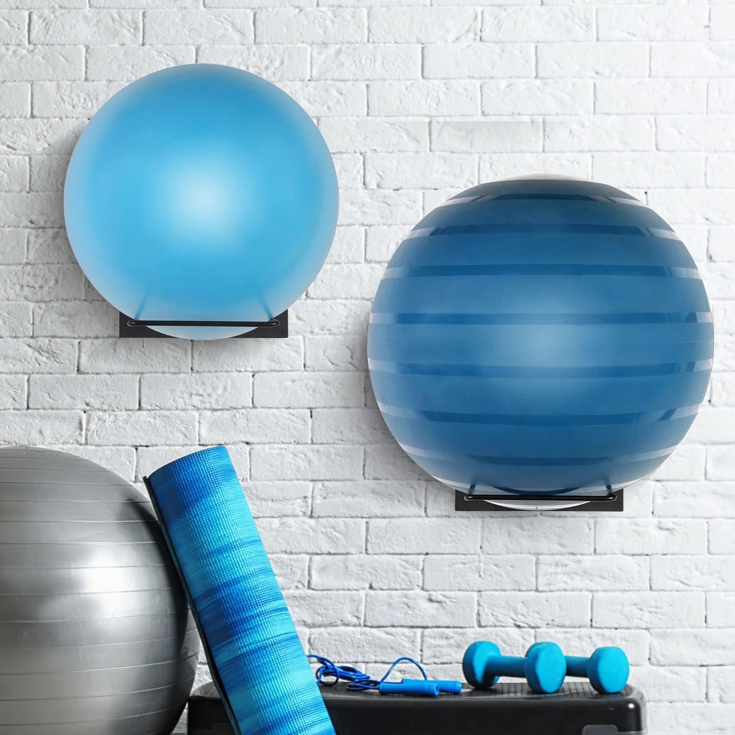 MyGift Yoga Ball Storage Wall Mount, Black Metal Pipe Racks for Exercise Ball Holder, Ball Storage for Home Gym or Studio