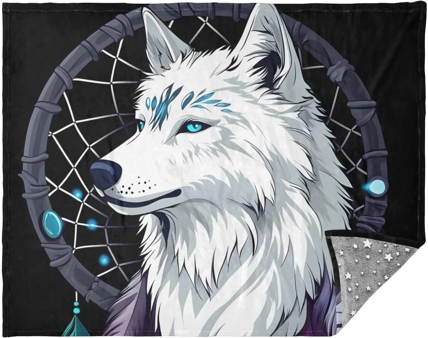 Mystical Wolf Black Travel Throw Blanket, 70x55in, Warm Blanket, Insulation Blanket