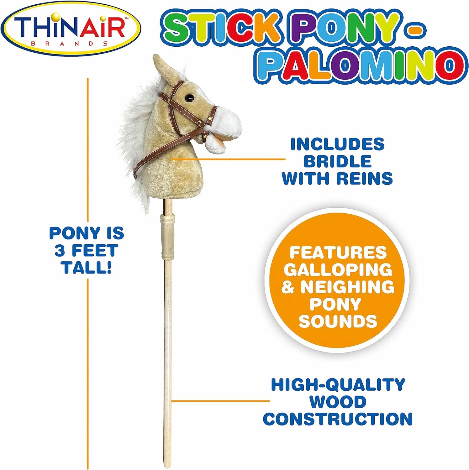 Nature Bound Stick Horse | Plush Handcrafted Hobby Horse Provides Fun Pretend Play for Toddlers & Preschoolers | Handsewn Head, Sturdy Wood Stick, Plus Neighing & Clip-Clop Sounds